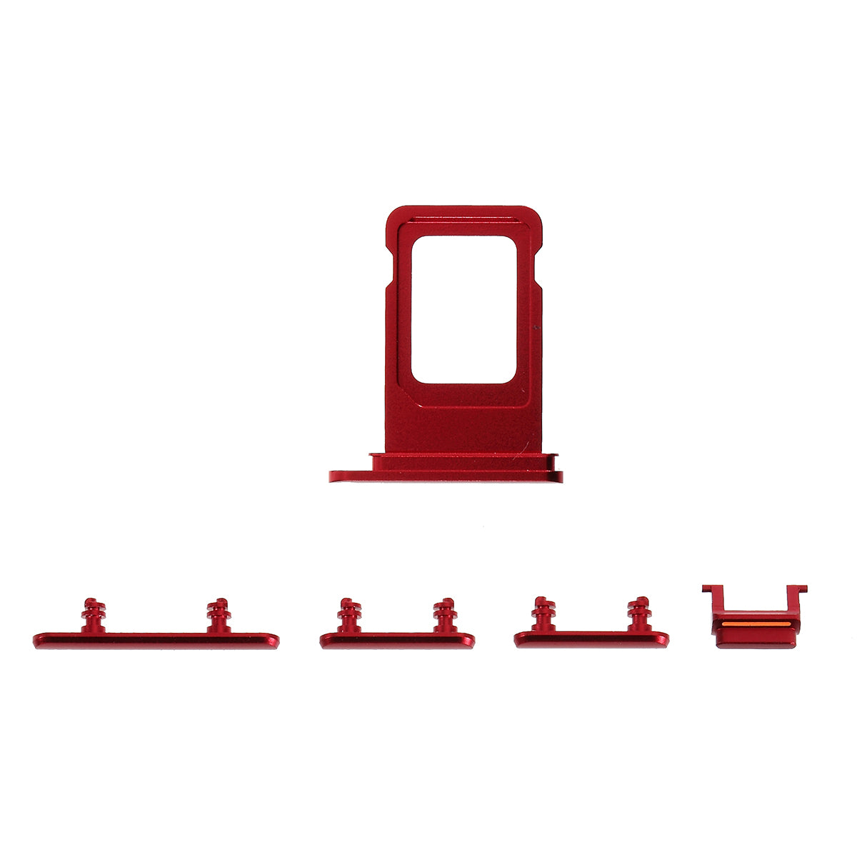 OEM 5Pcs/Set Side Button Set for Apple iPhone 11 6.1 inch (Mute / Power / Volume Buttons + SIM Card Tray) - Red