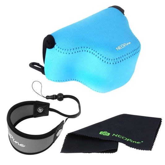 NEOpine Neoprene Soft Triangle Camera Bag + Hand Strap + Cleaning Cloth Set for Samsung NX3000 Camera 20-50mm Lens (Blue)