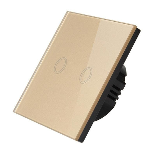 D6-02 86mm Wall Touch Switch, Tempered Glass Panel, 2 Gang 1 Way, EU / UK Standard (Gold)