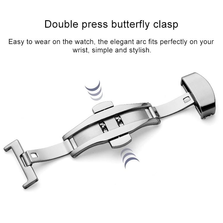 Watch Leather Wrist Strap Butterfly Buckle 316 Stainless Steel Double Snap, Size: 20mm (Silver)