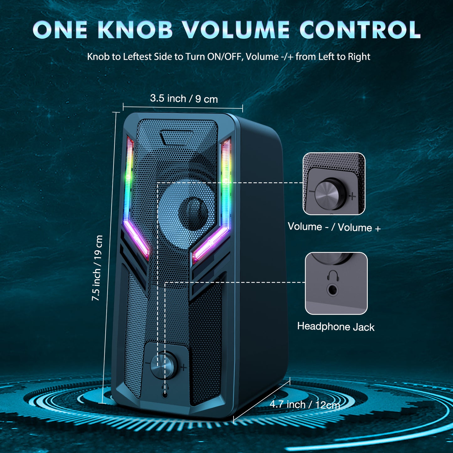 Uniqkart G6 Laptop Notebook Computer Speaker USB Wired Powered Multimedia Speaker 3D Sound Effect with Atmosphere Lights