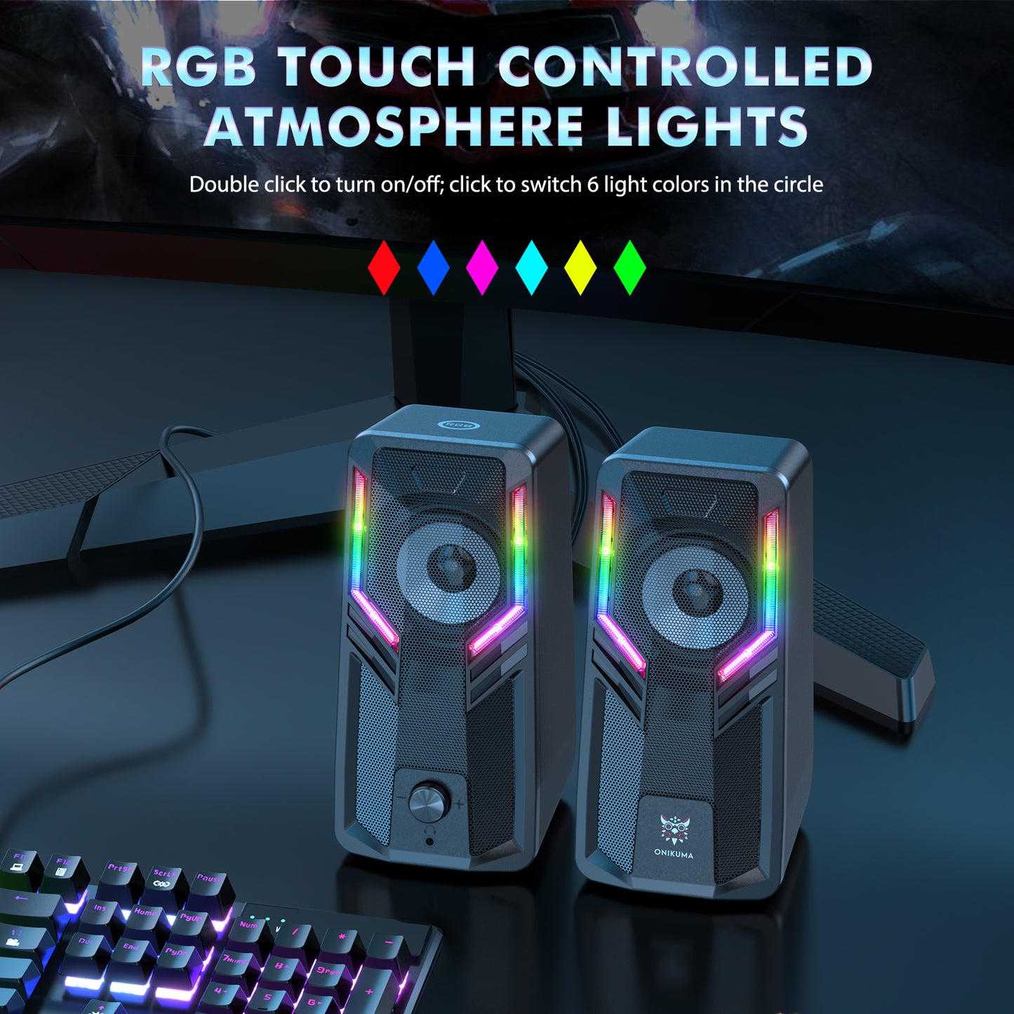 Uniqkart G6 Laptop Notebook Computer Speaker USB Wired Powered Multimedia Speaker 3D Sound Effect with Atmosphere Lights