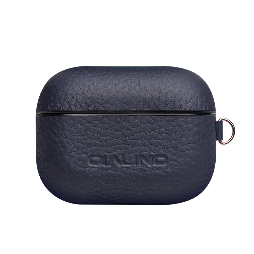 Uniqkart For Apple AirPods Pro Shockproof Style Earphone Charging Box Protective Cover Cowhide Leather Case - Blue