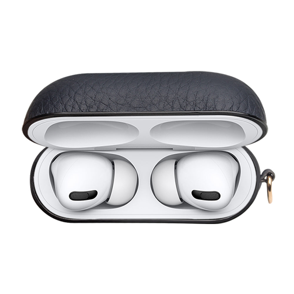 Uniqkart For Apple AirPods Pro Shockproof Style Earphone Charging Box Protective Cover Cowhide Leather Case - Blue