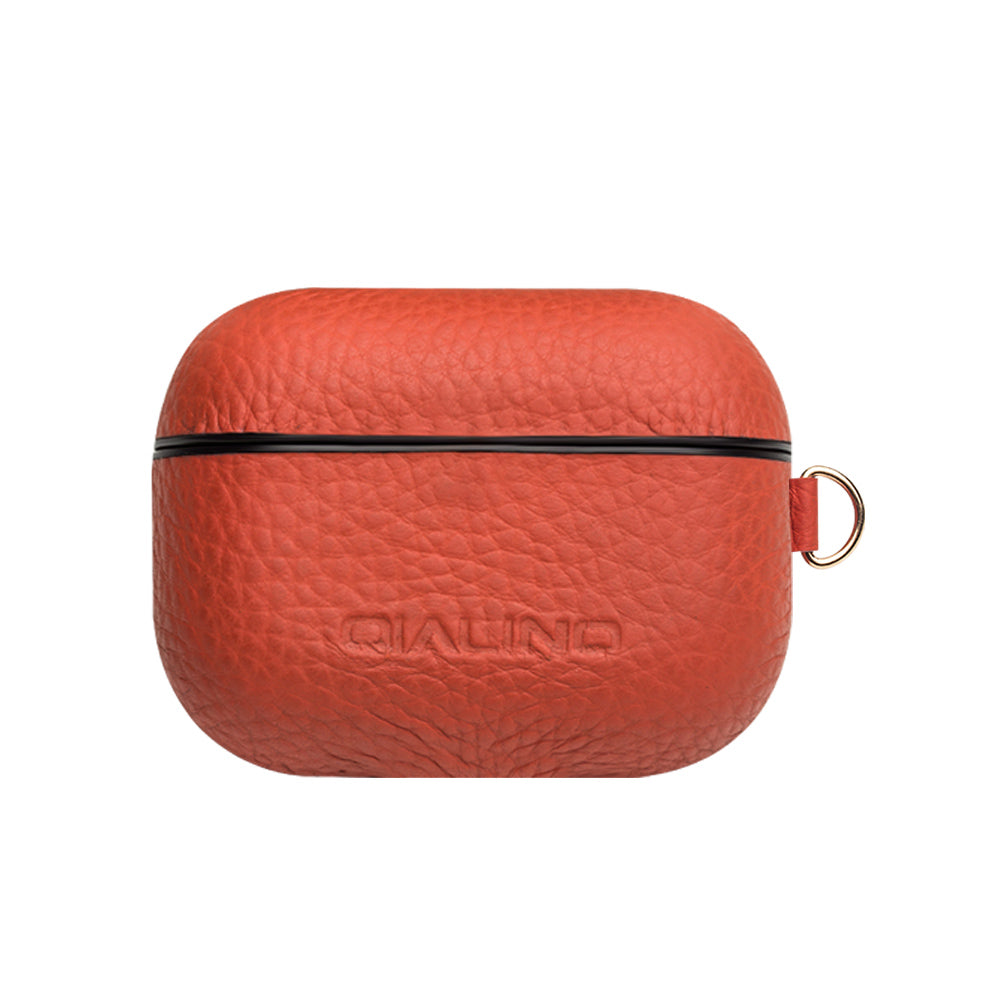 Uniqkart For Apple AirPods Pro Shockproof Style Earphone Charging Box Protective Cover Cowhide Leather Case - Orange