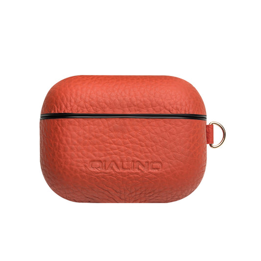 Uniqkart For Apple AirPods Pro Shockproof Style Earphone Charging Box Protective Cover Cowhide Leather Case - Orange