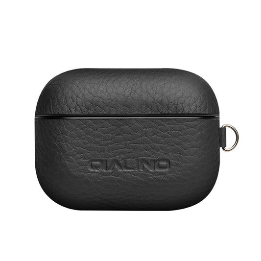 Uniqkart For Apple AirPods Pro Shockproof Style Earphone Charging Box Protective Cover Cowhide Leather Case - Black
