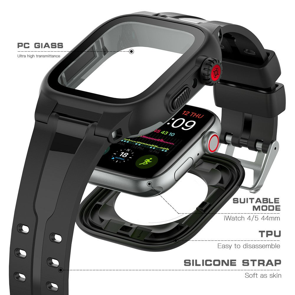 SHELLBOX Breathable Sports Silicone Watch Band+Waterproof Cover for Apple Watch Series SE / SE (2022) / 6 / 5 / 4 44mm