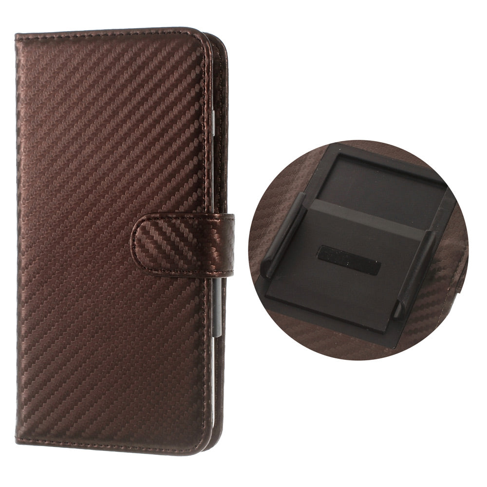 Carbon Fiber Universal Slide Up Leather Protective Case for iPhone SE (2nd Generation) /8 /7 /6s /6,  Width: 53-70mm - Coffee