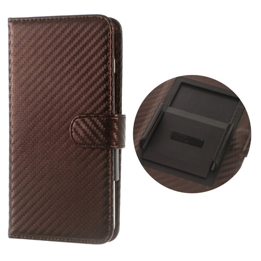 Carbon Fiber Universal Slide Up Leather Protective Case for iPhone SE (2nd Generation) /8 /7 /6s /6,  Width: 53-70mm - Coffee
