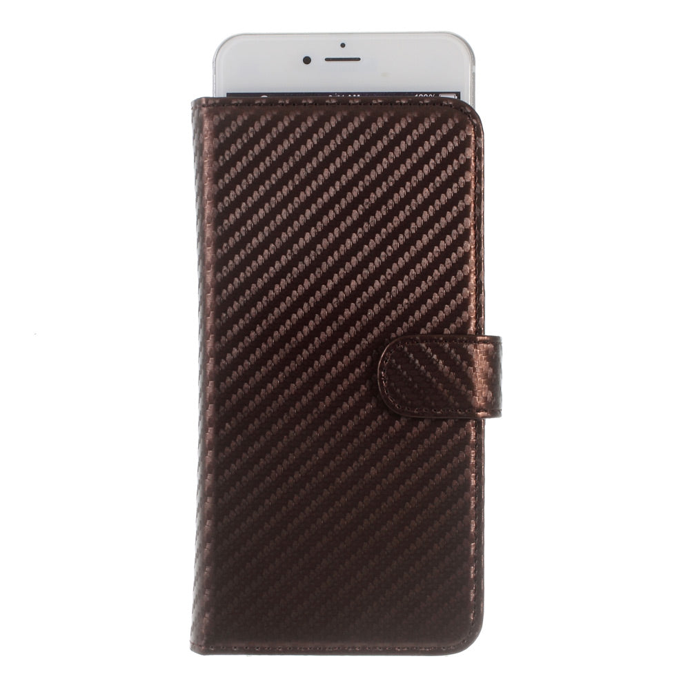 Carbon Fiber Universal Slide Up Leather Protective Case for iPhone SE (2nd Generation) /8 /7 /6s /6,  Width: 53-70mm - Coffee