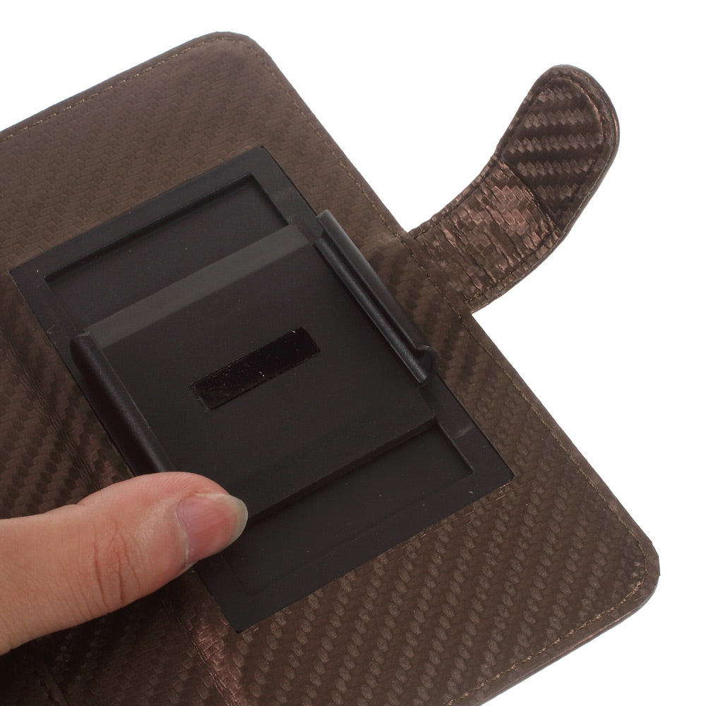 Carbon Fiber Universal Slide Up Leather Protective Case for iPhone SE (2nd Generation) /8 /7 /6s /6,  Width: 53-70mm - Coffee