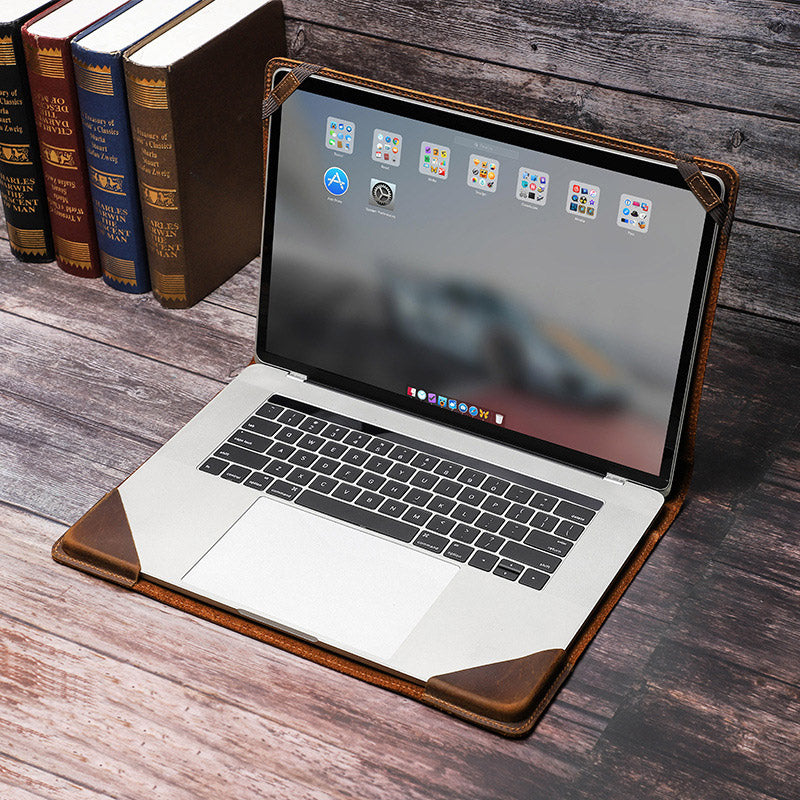 Crazy Horse Genuine Leather Folio Protective Cover for MacBook Pro 15.4-inch (2016-2018)