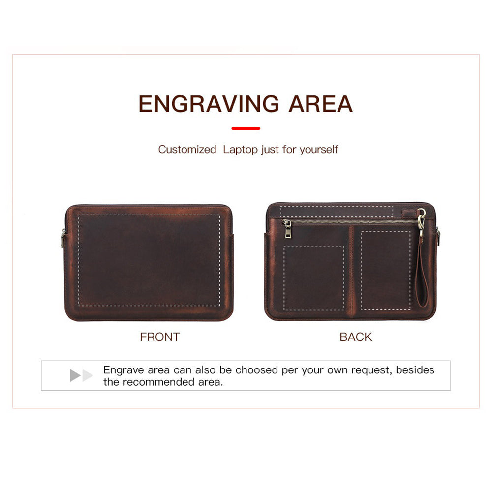 CONTACTS FAMILY Retro Crazy Horse Cowhide Genuine Leather Laptop Sleeve Case with Hand Strap for MacBook Pro/Air 13.3inch