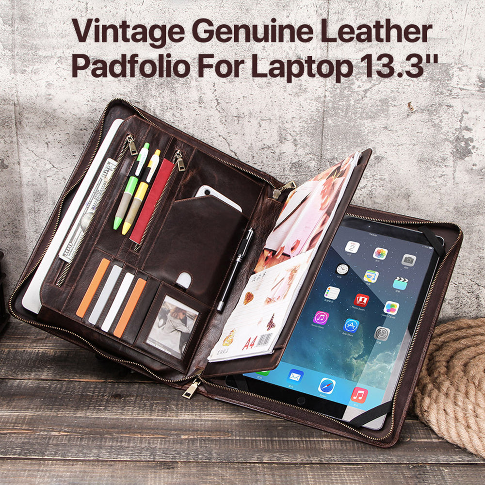 CONTACTS FAMILY Crazy Horse Genuine Leather Large Capacity Business Portfolio Laptop Bag for 13.3inch Notebook