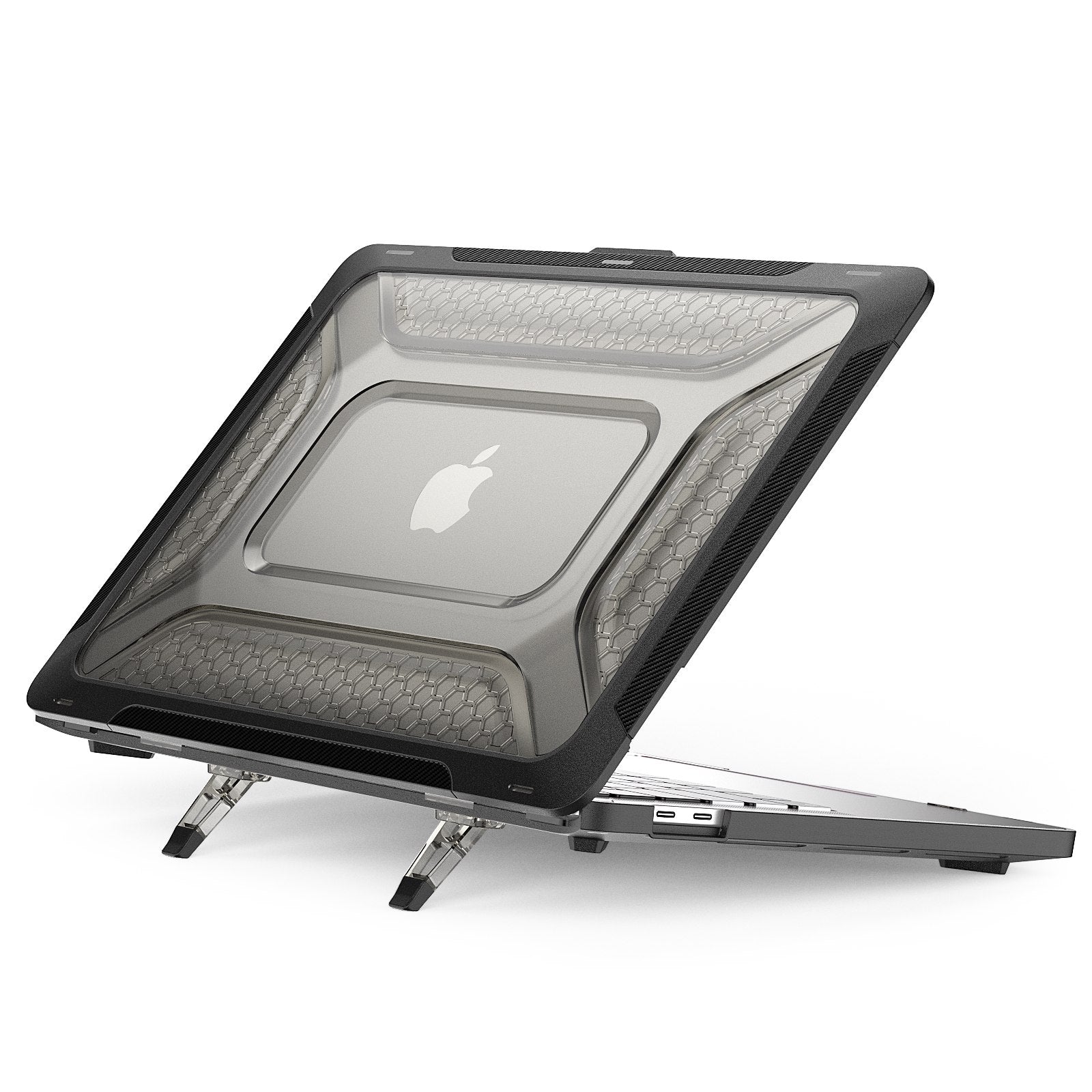 For MacBook Pro 13 inch (2020) PC + TPU Laptop Case Anti-scratch Full-Protection Notebook Cover with Supporting Feet - Black