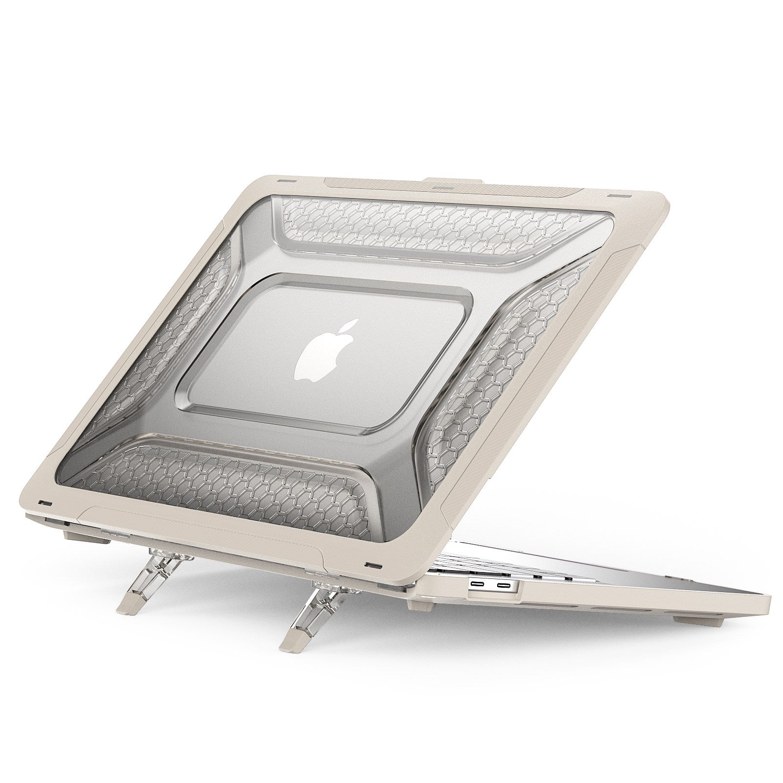 for MacBook Pro 13 inch (2020) PC + TPU Laptop Case Anti-scratch Full-Protection Notebook Cover with Supporting Feet - Apricot