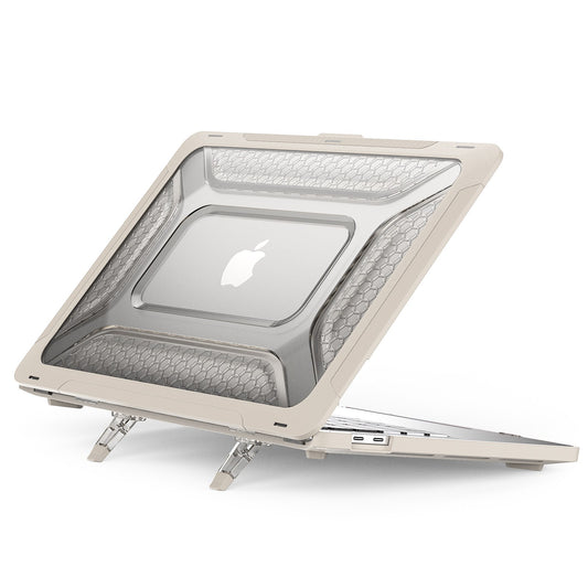 for MacBook Pro 13 inch (2020) PC + TPU Laptop Case Anti-scratch Full-Protection Notebook Cover with Supporting Feet - Apricot