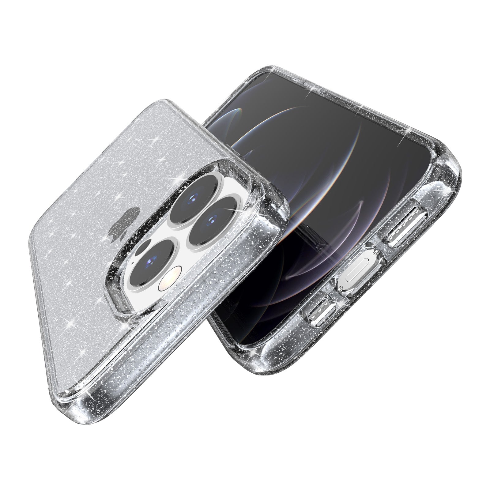 Uniqkart for iPhone 15 Pro Sparkly Glitter Anti-Scratch Case Hard PC + Soft TPU Phone Cover - Grey