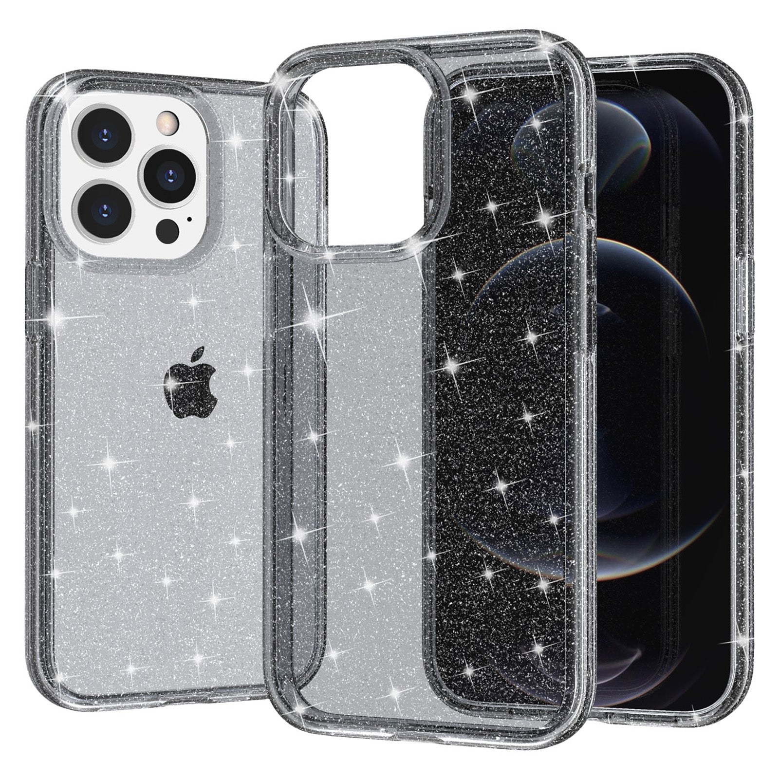 Uniqkart for iPhone 15 Pro Sparkly Glitter Anti-Scratch Case Hard PC + Soft TPU Phone Cover - Grey