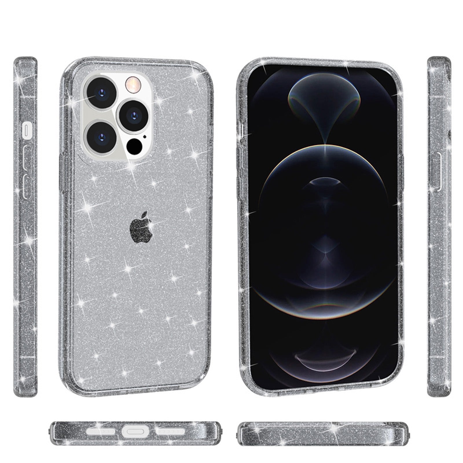 Uniqkart for iPhone 15 Pro Sparkly Glitter Anti-Scratch Case Hard PC + Soft TPU Phone Cover - Grey