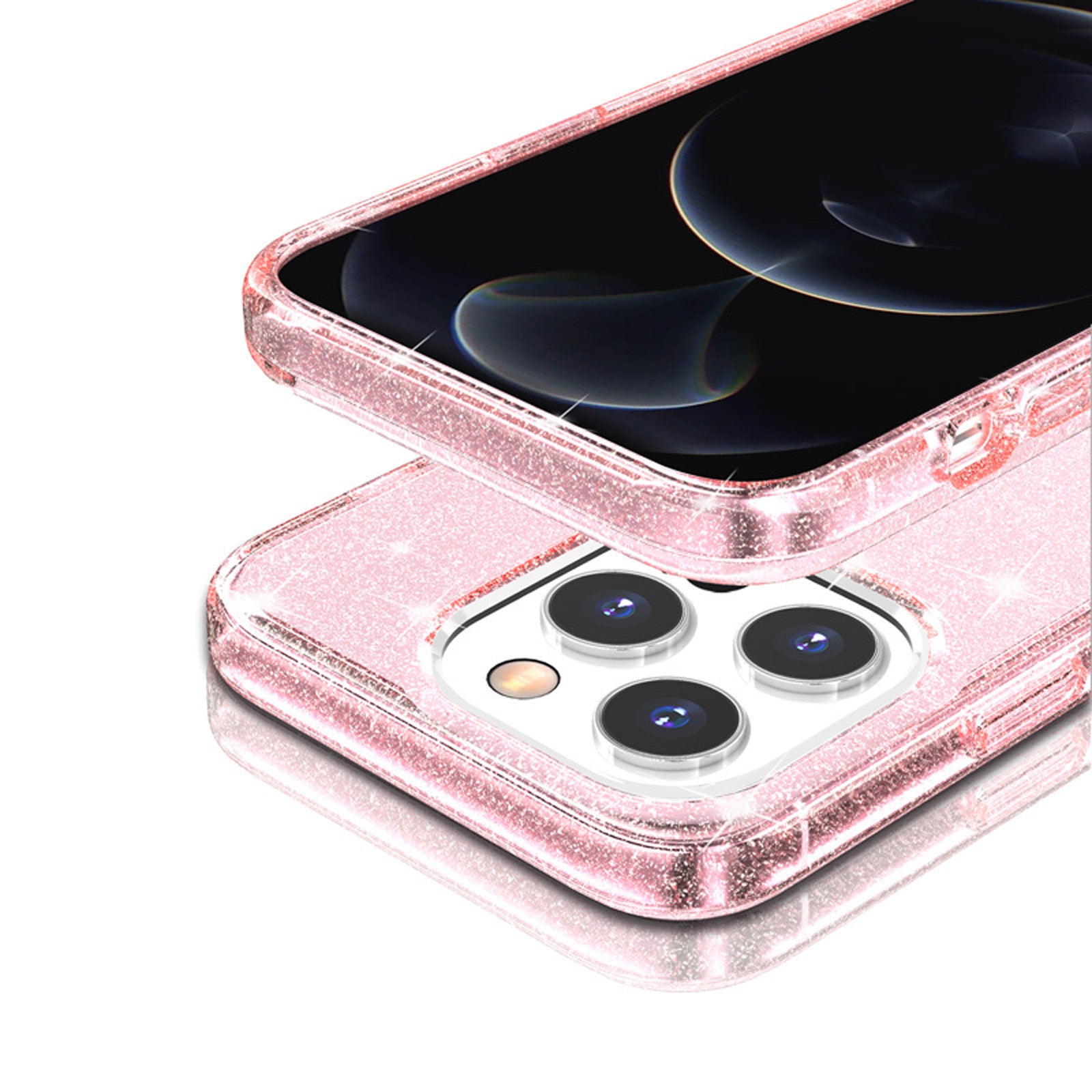 Uniqkart for iPhone 15 Pro Sparkly Glitter Anti-Scratch Case Hard PC + Soft TPU Phone Cover - Pink