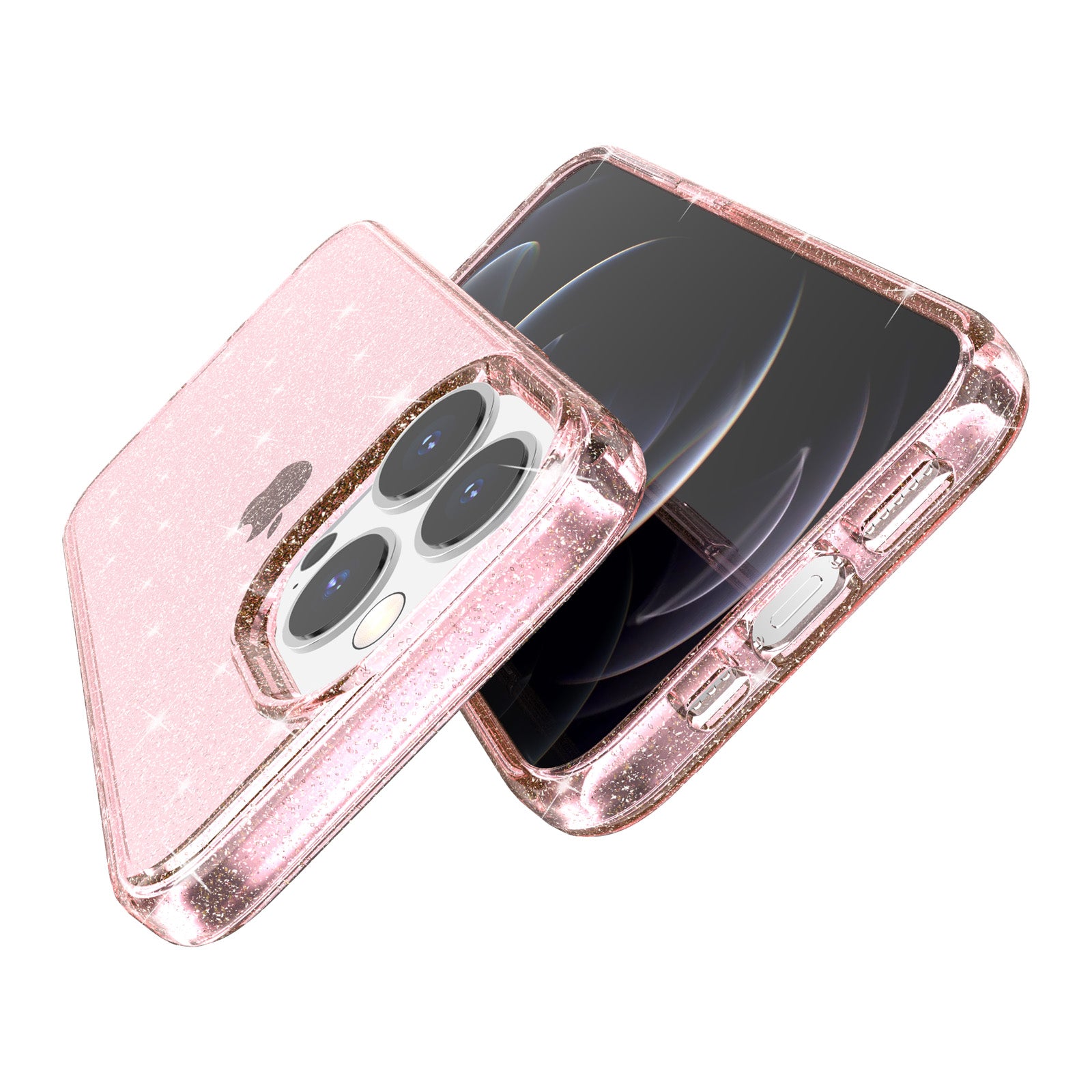 Uniqkart for iPhone 15 Pro Sparkly Glitter Anti-Scratch Case Hard PC + Soft TPU Phone Cover - Pink