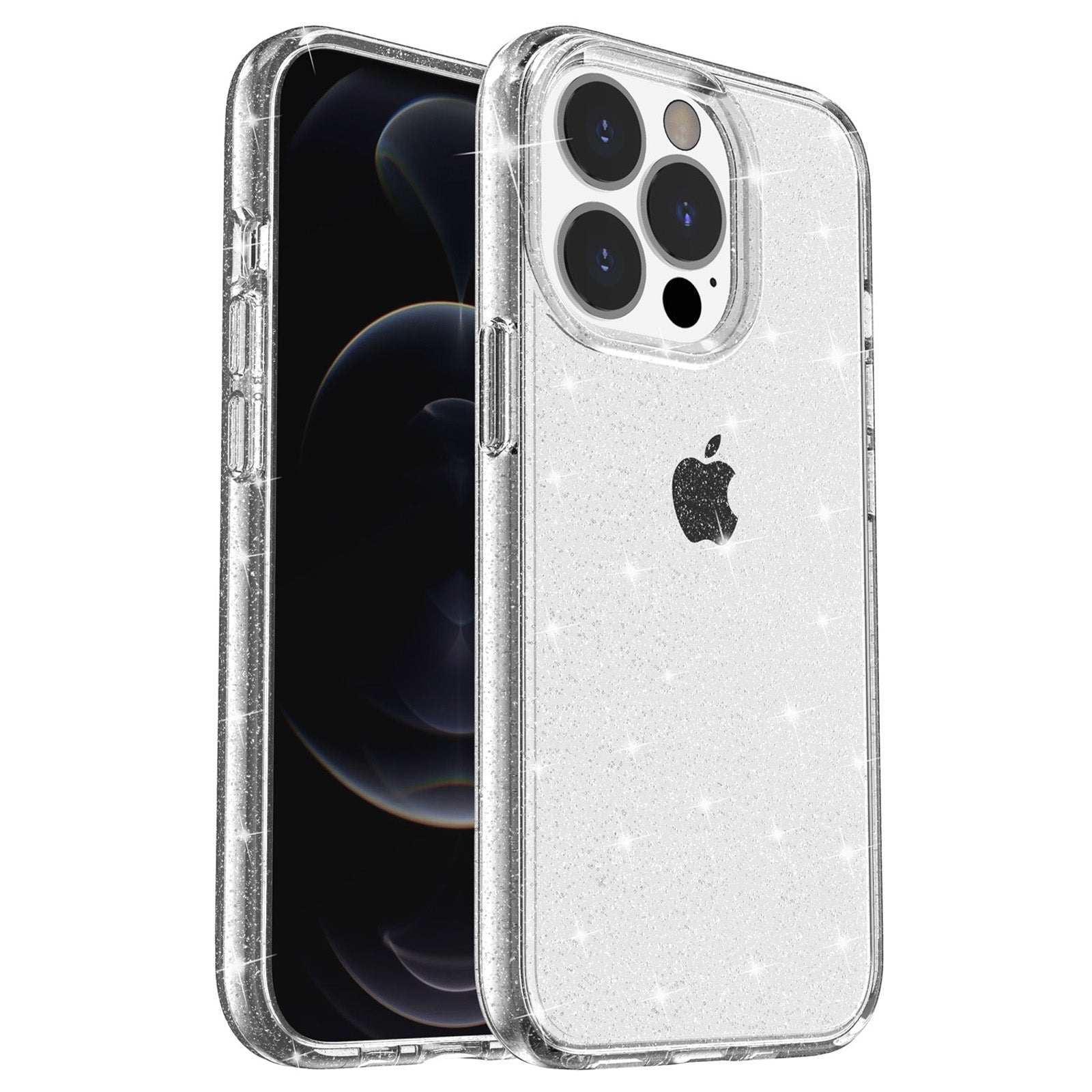 Uniqkart for iPhone 15 Pro Sparkly Glitter Anti-Scratch Case Hard PC + Soft TPU Phone Cover - White