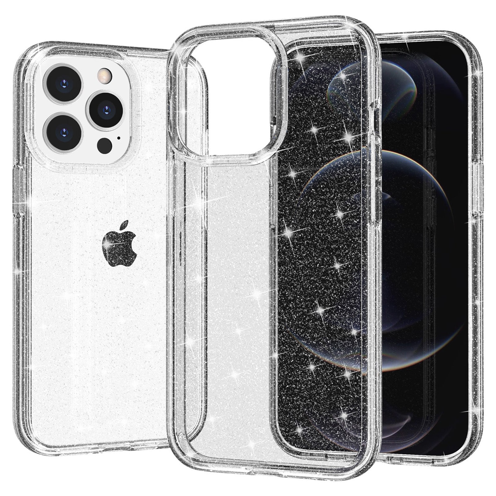 Uniqkart for iPhone 15 Pro Sparkly Glitter Anti-Scratch Case Hard PC + Soft TPU Phone Cover - White