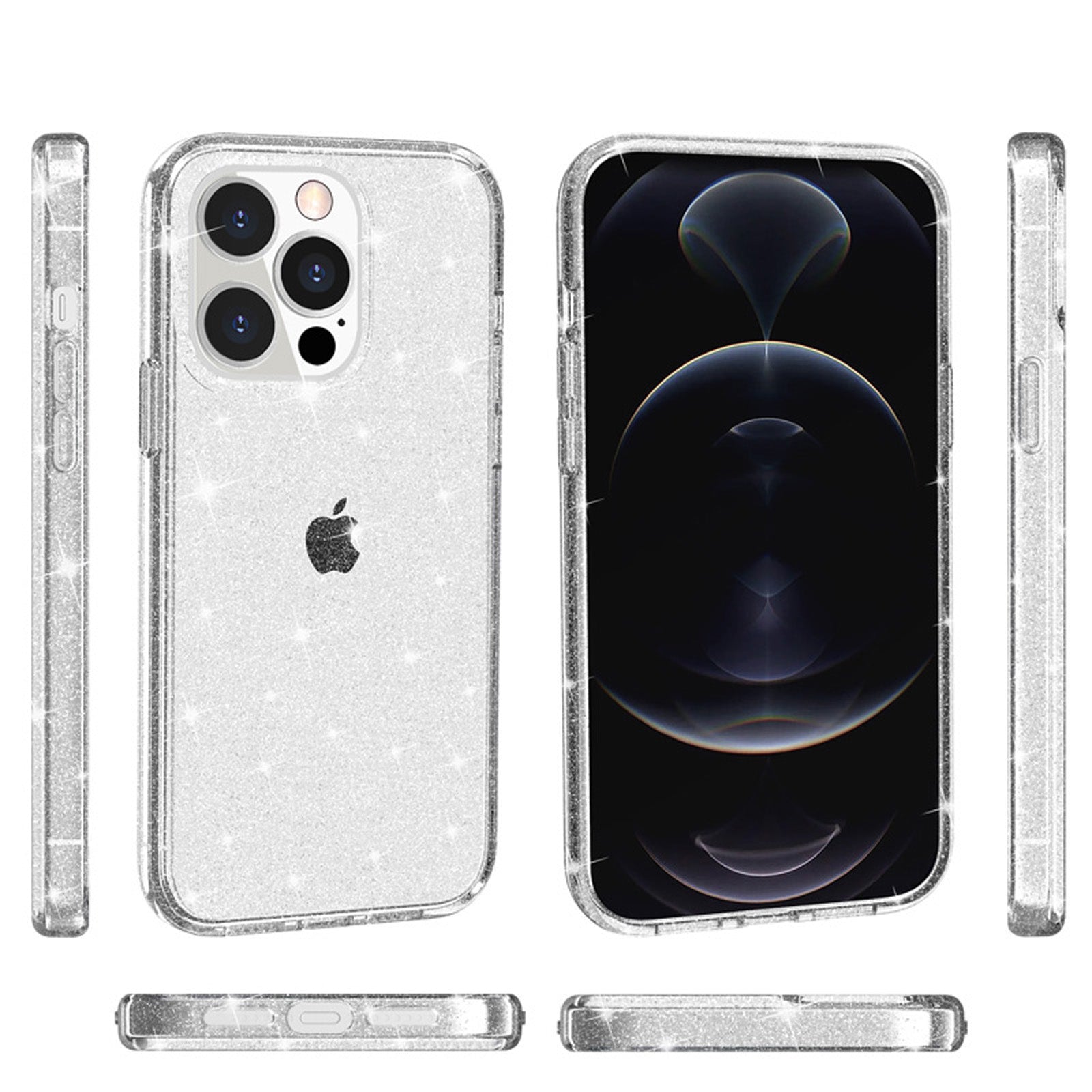 Uniqkart for iPhone 15 Pro Sparkly Glitter Anti-Scratch Case Hard PC + Soft TPU Phone Cover - White