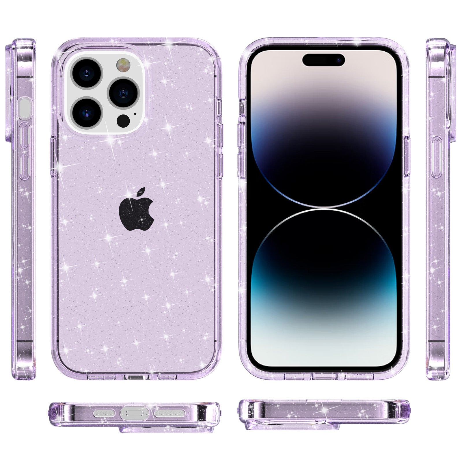 Uniqkart for iPhone 15 Pro Sparkly Glitter Anti-Scratch Case Hard PC + Soft TPU Phone Cover - Purple