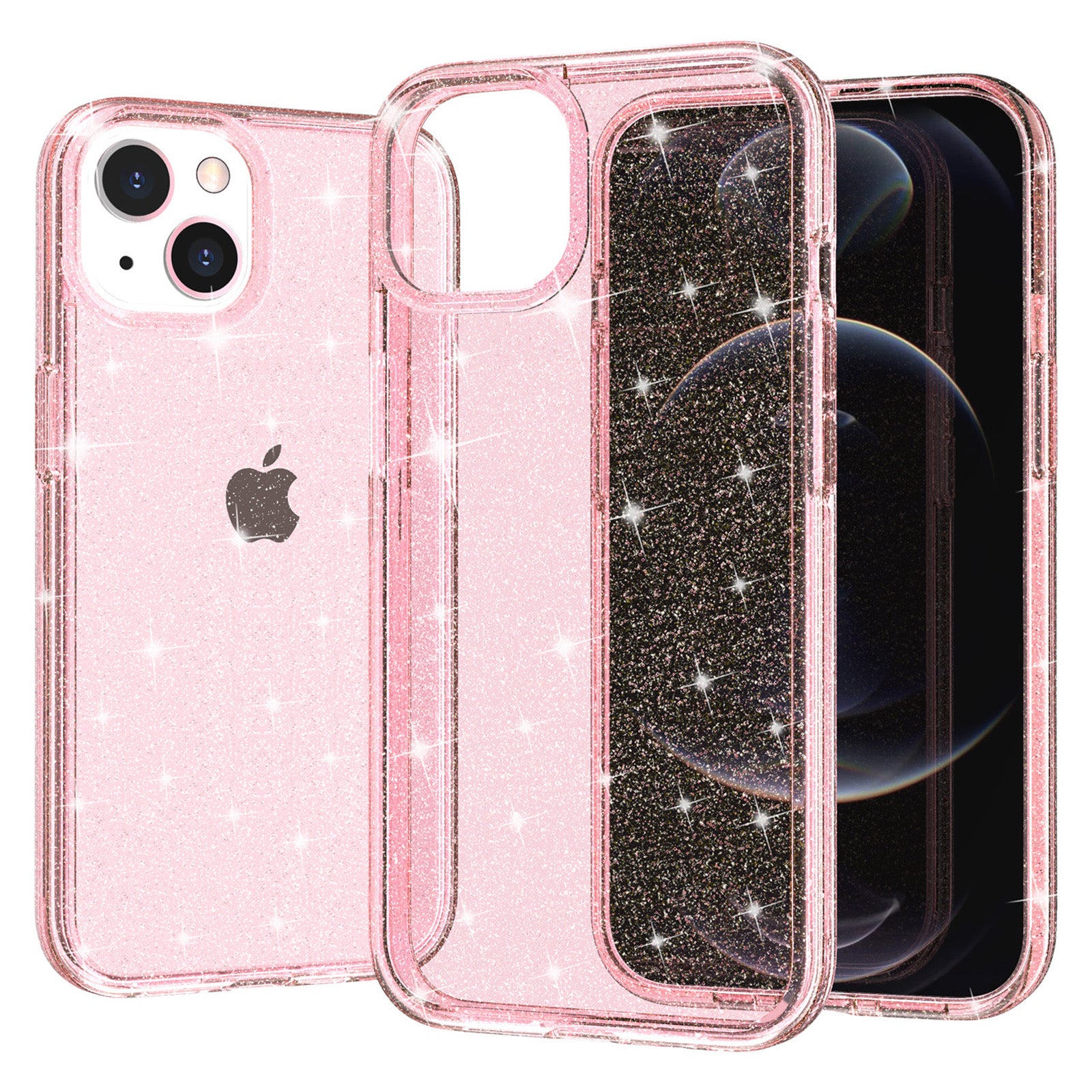 Uniqkart for iPhone 15 Plus Sparkly Glitter Protective Case Shockproof Hard PC + Soft TPU Phone Cover - Pink