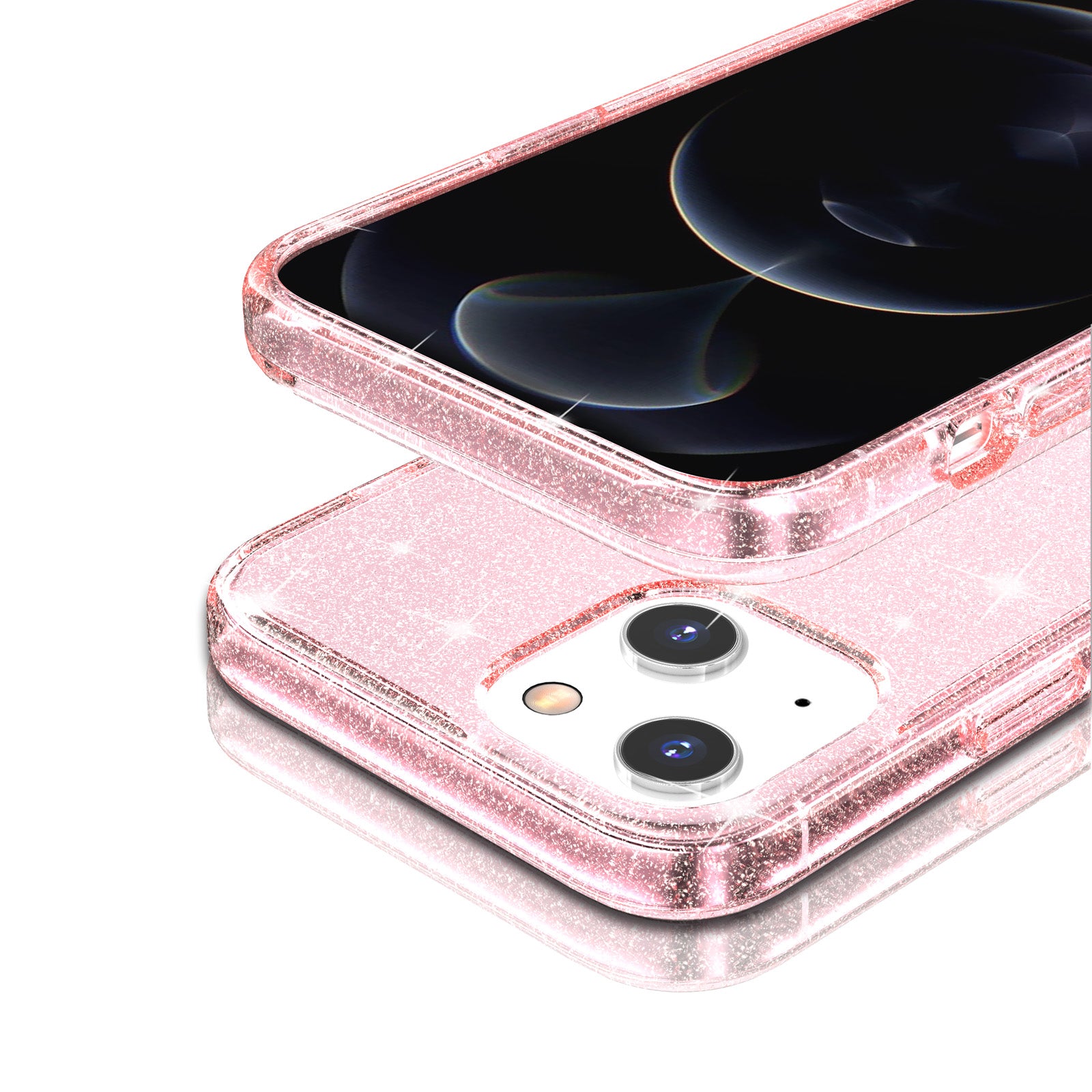 Uniqkart for iPhone 15 Plus Sparkly Glitter Protective Case Shockproof Hard PC + Soft TPU Phone Cover - Pink