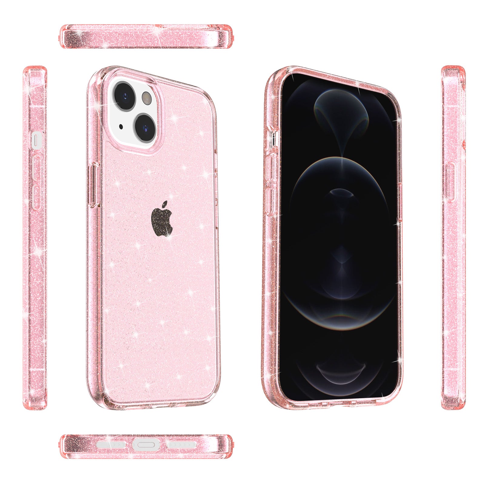 Uniqkart for iPhone 15 Plus Sparkly Glitter Protective Case Shockproof Hard PC + Soft TPU Phone Cover - Pink