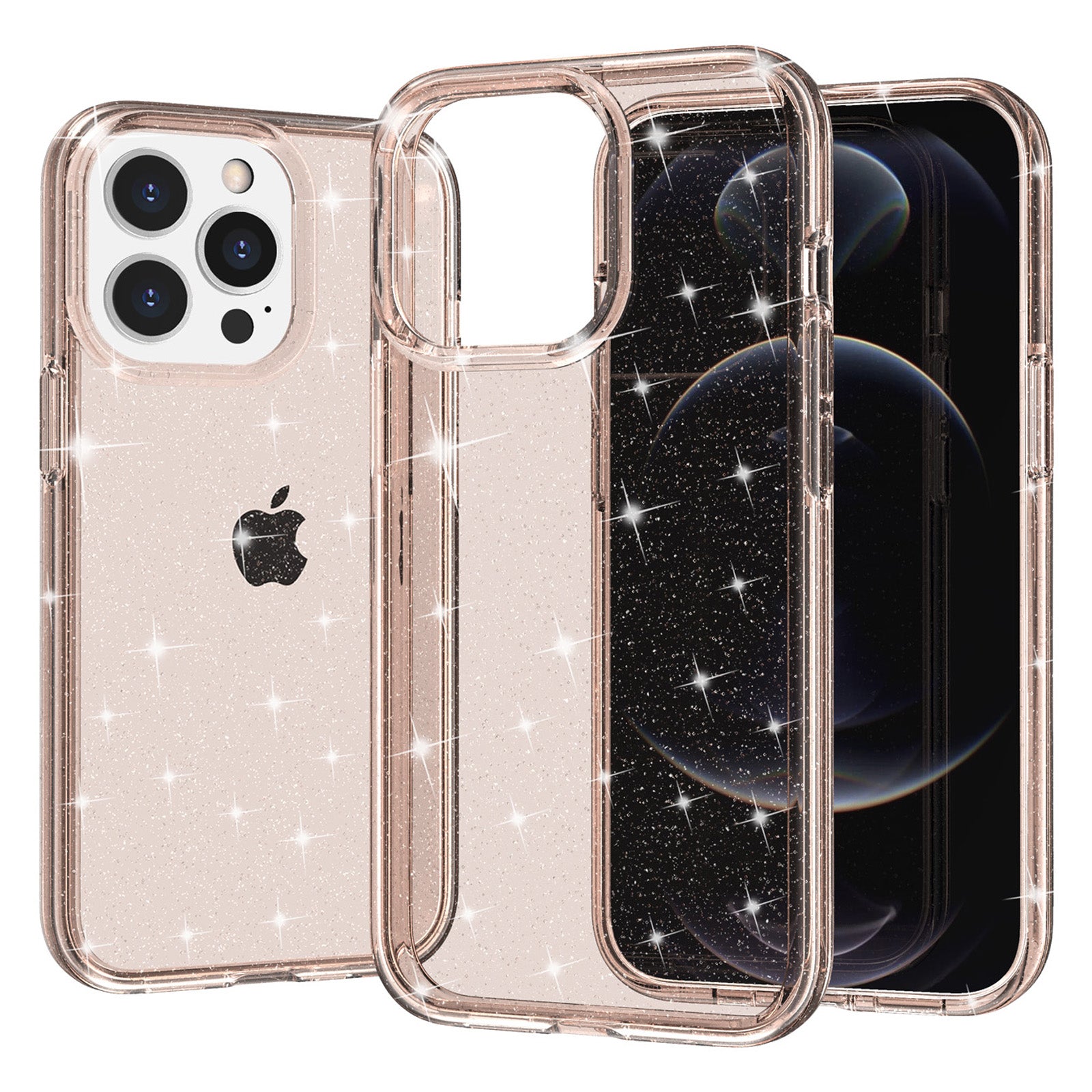 Uniqkart for iPhone 15 Pro Max Sparkly Glitter Protective Case Hard PC + Soft TPU Anti-scratch Phone Cover - Gold