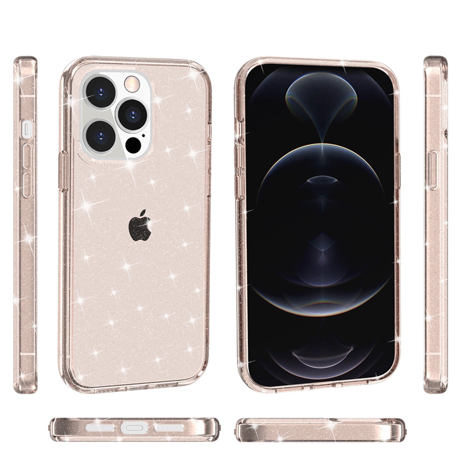 Uniqkart for iPhone 15 Pro Max Sparkly Glitter Protective Case Hard PC + Soft TPU Anti-scratch Phone Cover - Gold