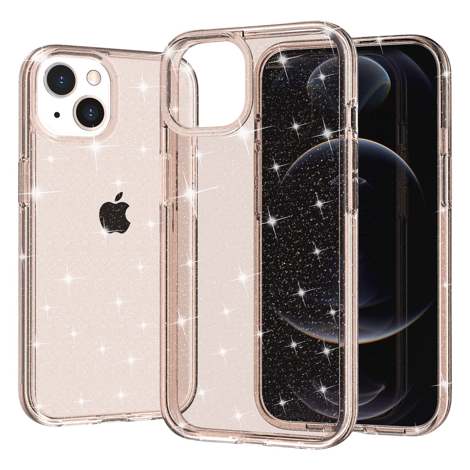 Uniqkart for iPhone 15 Bump Proof Protective Case Sparkly Glitter Hard PC + Soft TPU Phone Cover - Gold