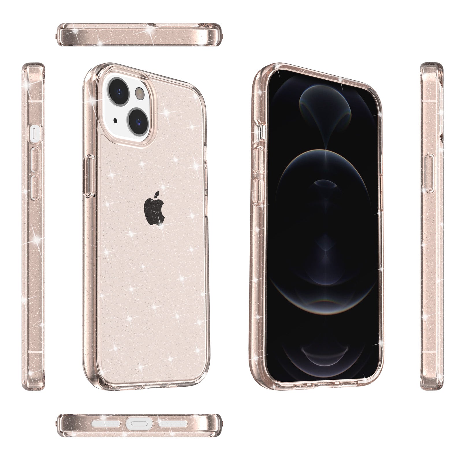 Uniqkart for iPhone 15 Bump Proof Protective Case Sparkly Glitter Hard PC + Soft TPU Phone Cover - Gold