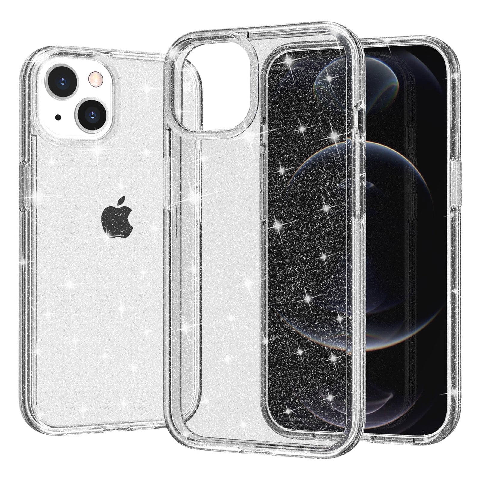 Uniqkart for iPhone 15 Bump Proof Protective Case Sparkly Glitter Hard PC + Soft TPU Phone Cover - White