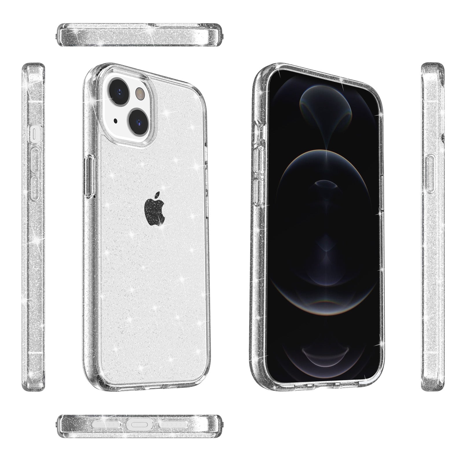 Uniqkart for iPhone 15 Bump Proof Protective Case Sparkly Glitter Hard PC + Soft TPU Phone Cover - White