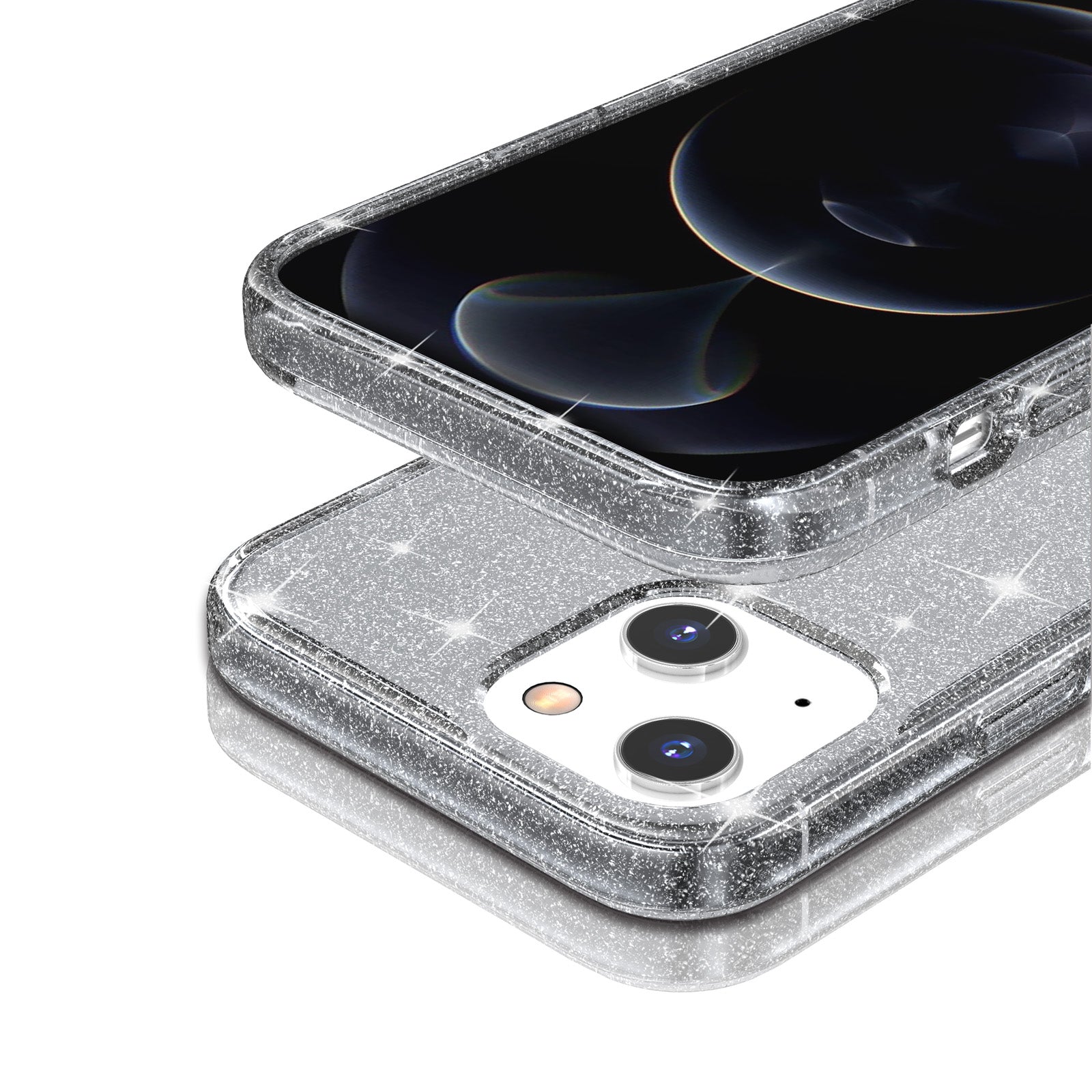 Uniqkart for iPhone 15 Bump Proof Protective Case Sparkly Glitter Hard PC + Soft TPU Phone Cover - Grey