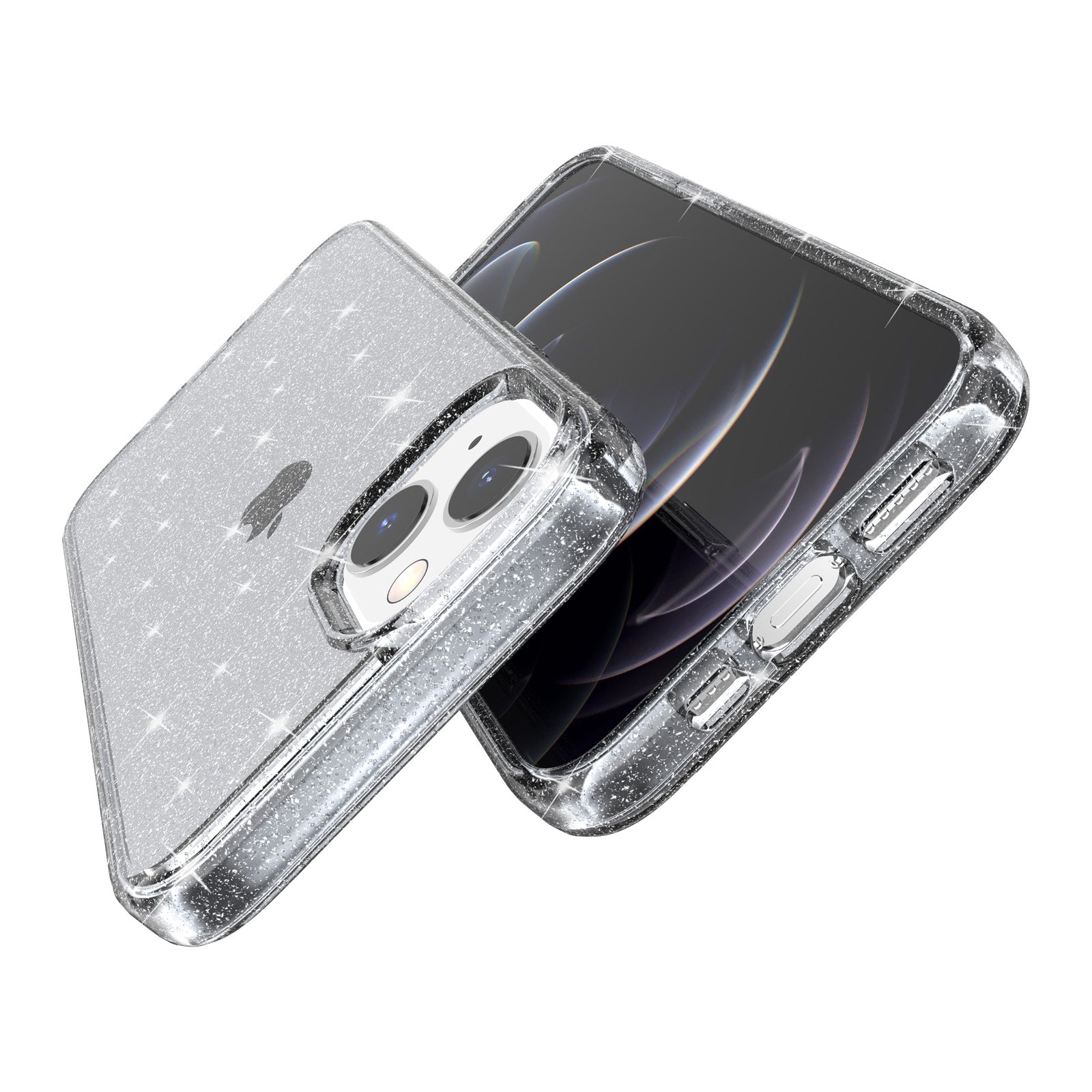 Uniqkart for iPhone 15 Bump Proof Protective Case Sparkly Glitter Hard PC + Soft TPU Phone Cover - Grey
