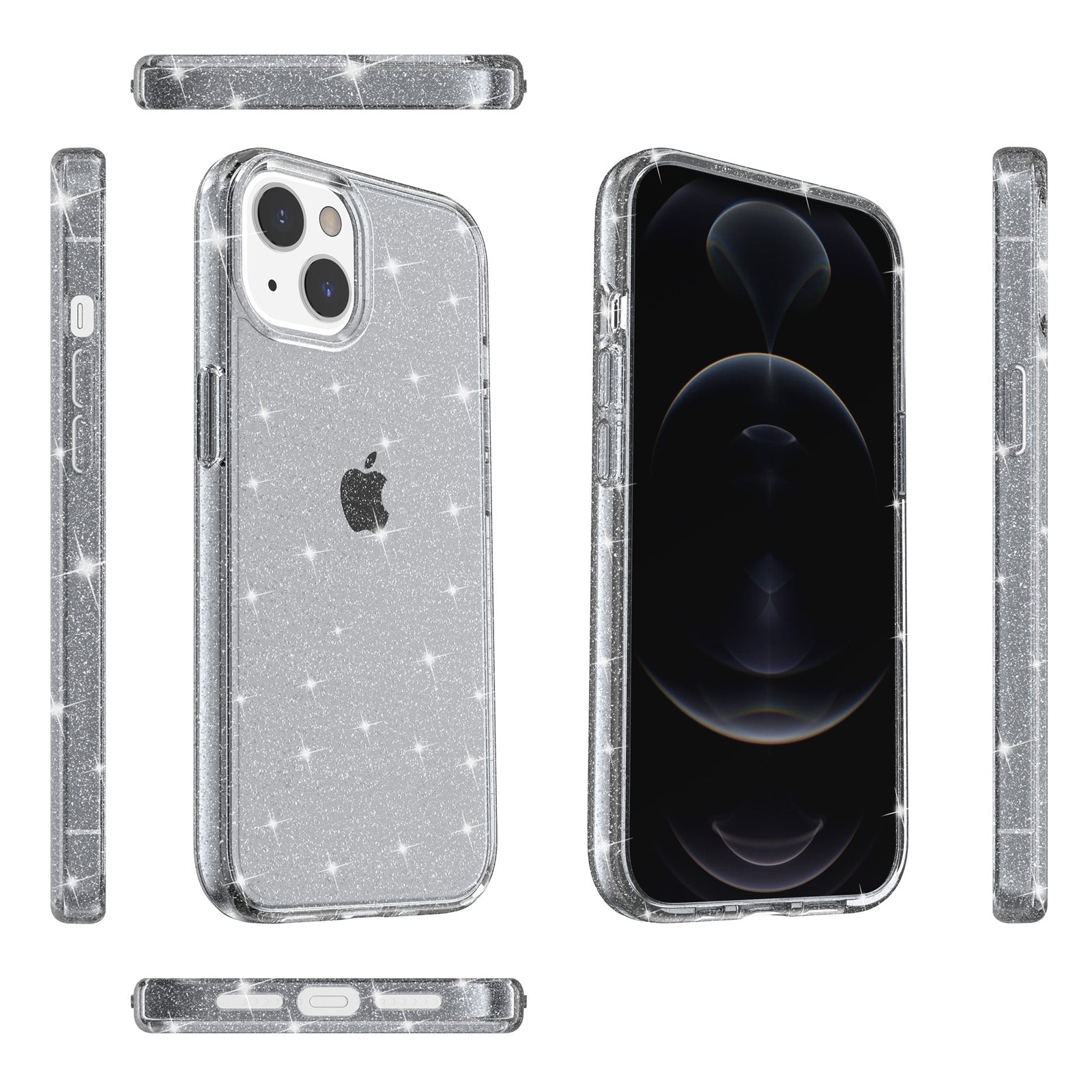 Uniqkart for iPhone 15 Bump Proof Protective Case Sparkly Glitter Hard PC + Soft TPU Phone Cover - Grey