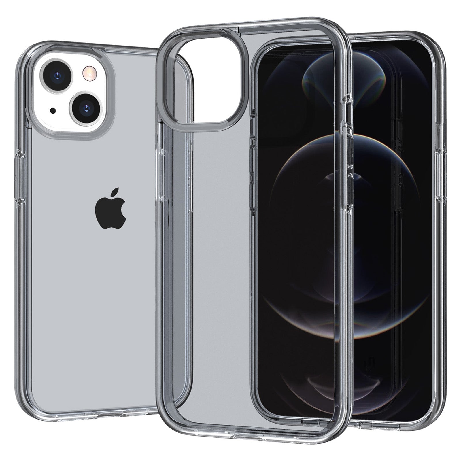 Phone Case for iPhone 15 Plus , Transparent Hard PC + Soft TPU Case Hybrid Cover - Transparent Grey