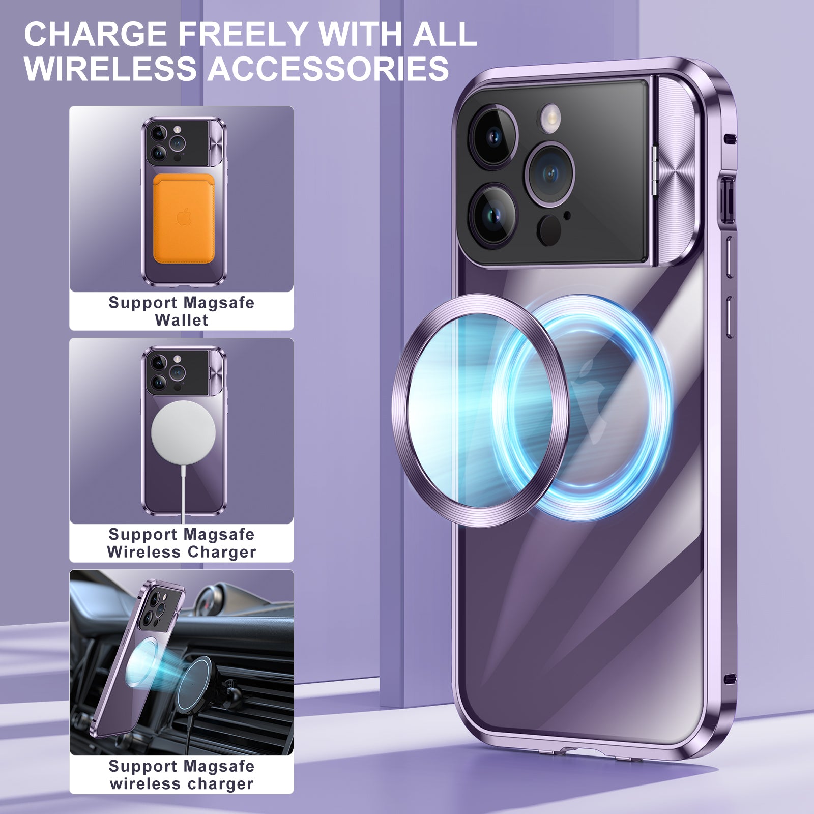 for iPhone 14 Pro Max Kickstand Case Tempered Glass+Aluminum Alloy+PC Phone Cover Compatible with MagSafe - Black