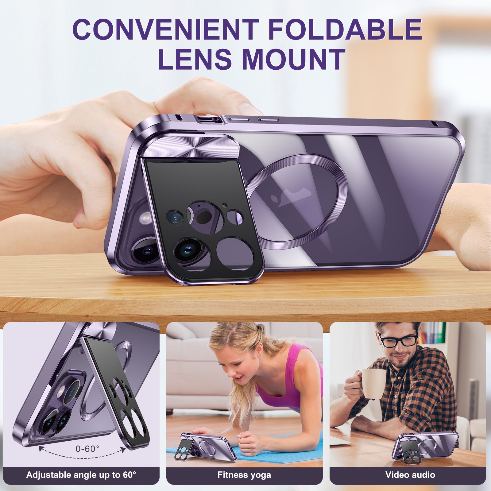 for iPhone 14 Pro Max Kickstand Case Tempered Glass+Aluminum Alloy+PC Phone Cover Compatible with MagSafe - Black