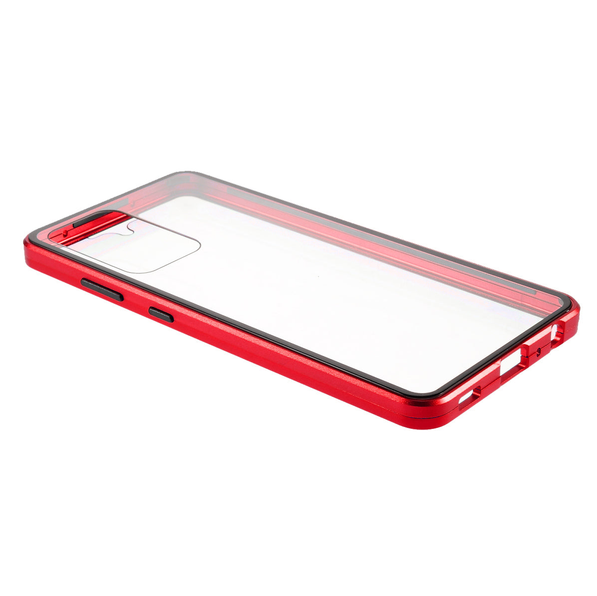 Uniqkart for Samsung Galaxy A52 4G  /  5G  /  A52s 5G Phone Case Magnetic Adsorption Metal Frame + Double-sided Tempered Glass Clear Cover - Red