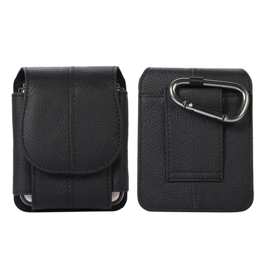 Uniqkart for Galaxy Z Flip3 5G/Huawei P50 Pocket/Motorola Razr 5G Cell Phone Belt Holster Phone Case Cowhide Leather Waist Pouch with Hook - Black