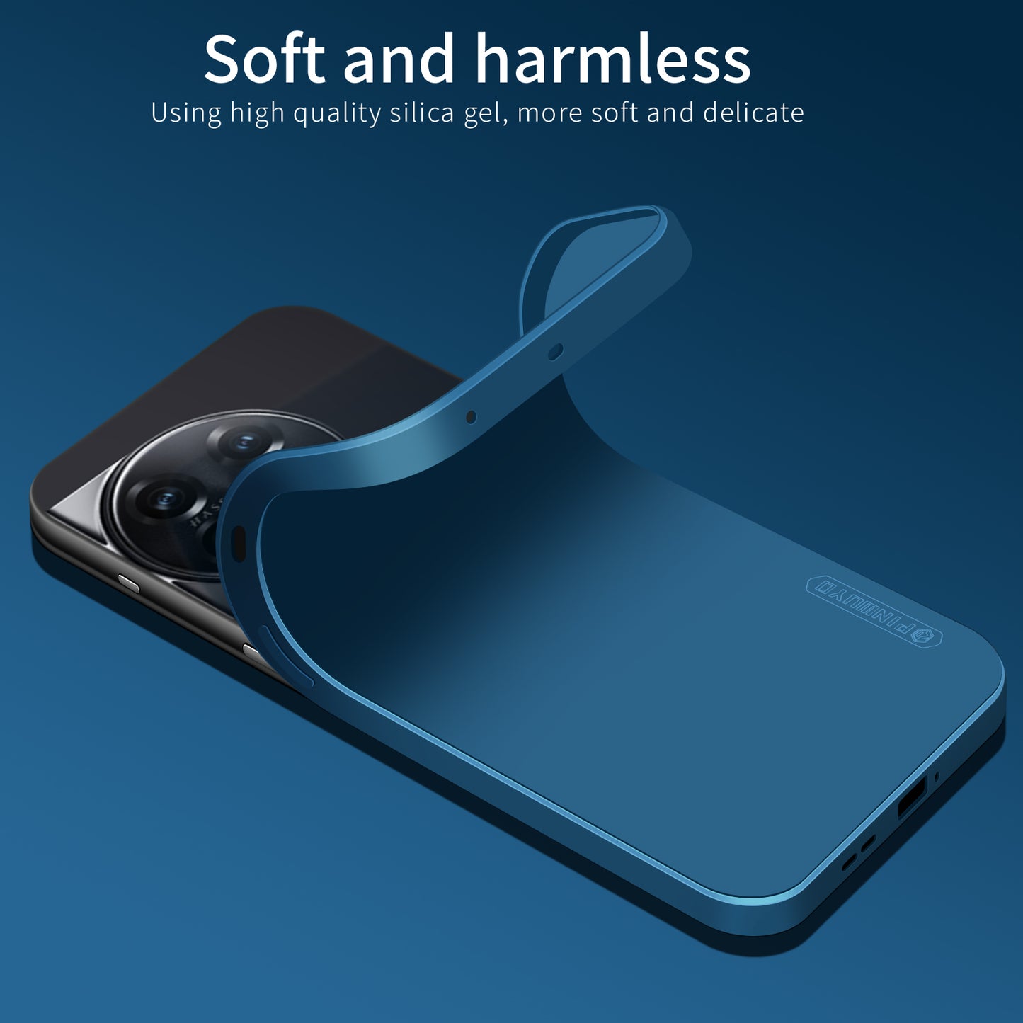 PINWUYO JK TPU-2 Series for OnePlus 11 5G Phone Case Fiber Flocking Lining Camera Lens Protection TPU Cover - Dark Blue