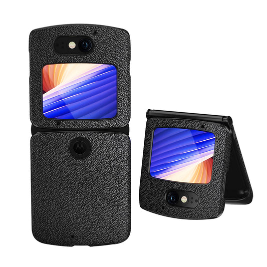 Shockproof PC + PU Leather Phone Protective Cover Shell for Motorola Razr 5G - All Black
